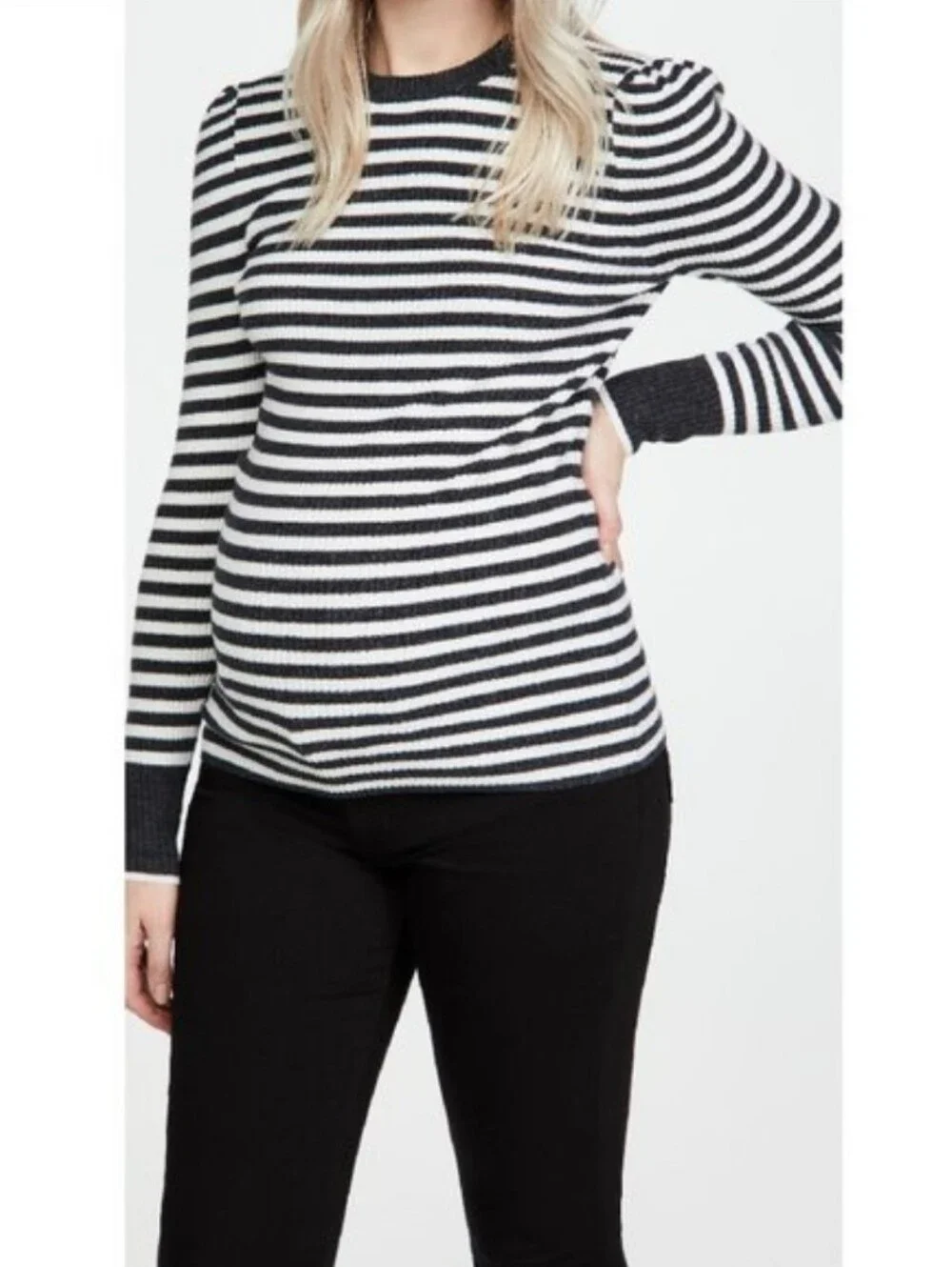 Hatch Giada Merino Wool Sweater Striped Black White Rib Knit Maternity Size 3/L